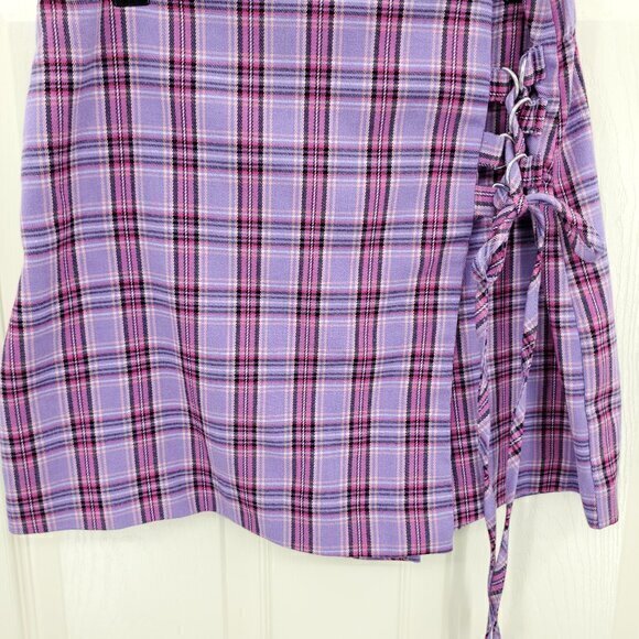 SO Lace Up Plaid Mini Skort L Purple/Pink - Picture 9 of 16